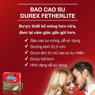 [Combo] 🍄 Bao Cao Su Durex Fetherlite Siêu Mỏng  (Hộp 3 Bao) 🍄 Gel bôi trơn Durex Play 50 ml [HÀNG CHÍNH HÃNG]