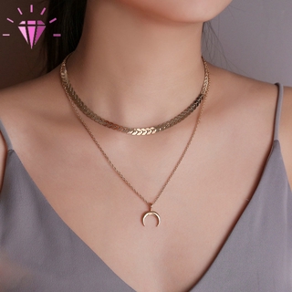 1 Vòng cổ Hai Lớp Hình Mặt Trăng Và Xương Cá Thời Trang Cho Nữ