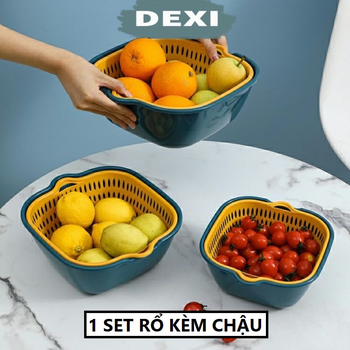 Rổ nhựa đựng đồ kèm chậu tiện lợi đựng rau củ quả, tùy chọn kích thước DEXI