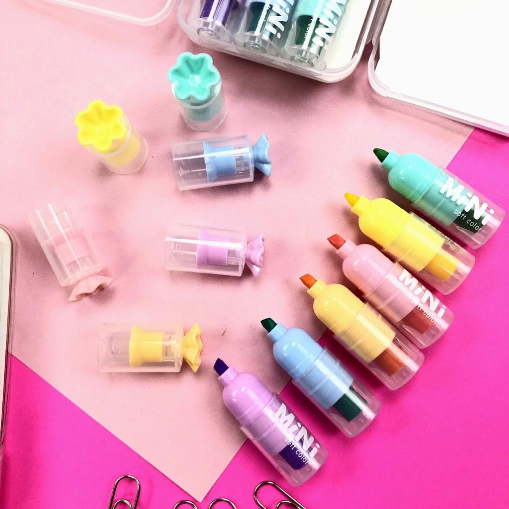 Set bút đánh dấu 6 màu KOLANO bút nhớ highlight nhiều màu dễ thương kèm hộp đựng SP-001361