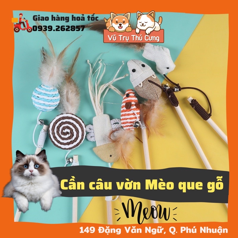 Đồ chơi Cần câu vờn mèo que gỗ