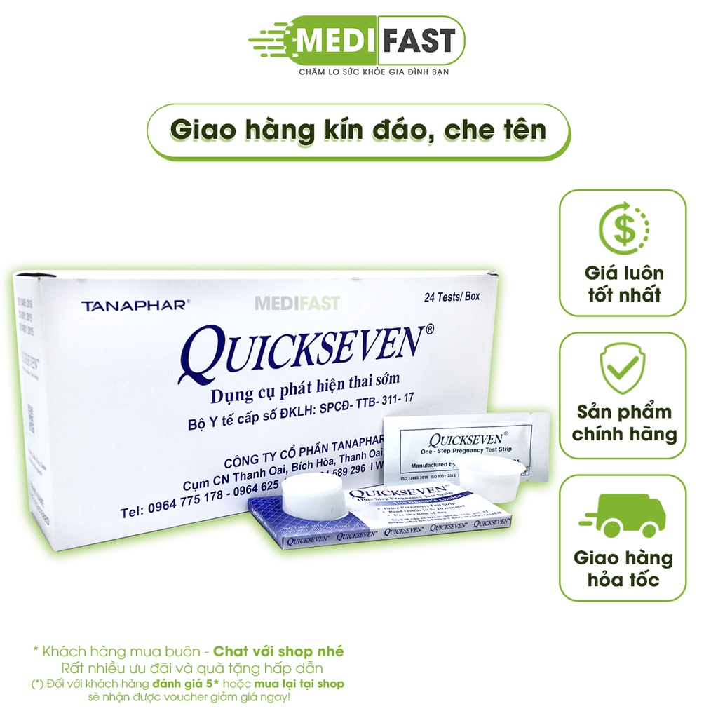 Que thử thai Quickseven - Nhanh, chính xác - giao hàng kín đáo, che tên - Hộp 24 que test