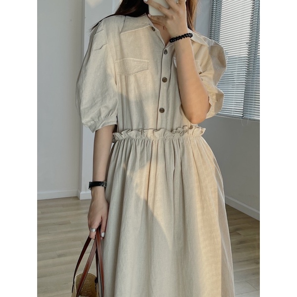 Váy Linen cổ sơ mi