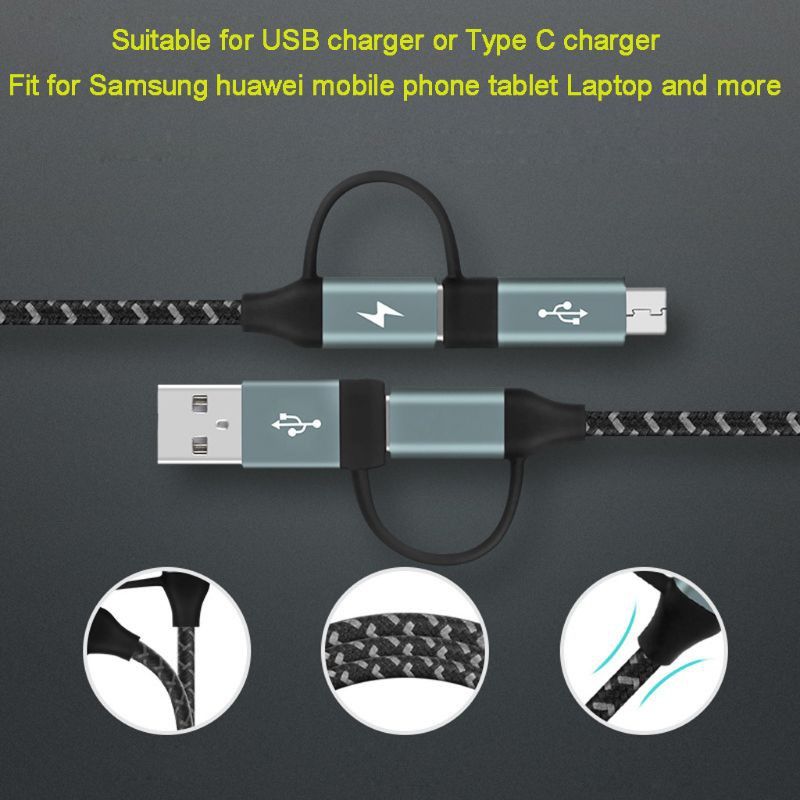 Dây cáp sạc nhanh 60W 3A 4 trong 1 với cổng USB/Type-C sang USB Type-C/MicroUSB