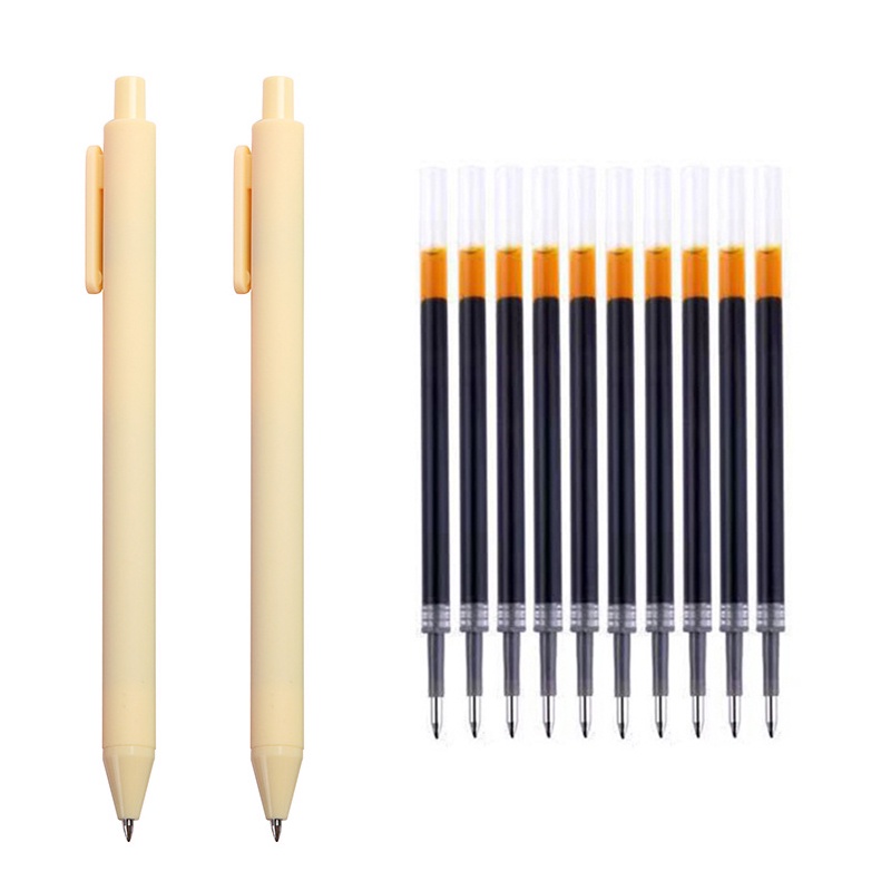 Set 2 bút mực gel ngòi 0.5mm kèm 10 ruột bút thay thế tiện lợi