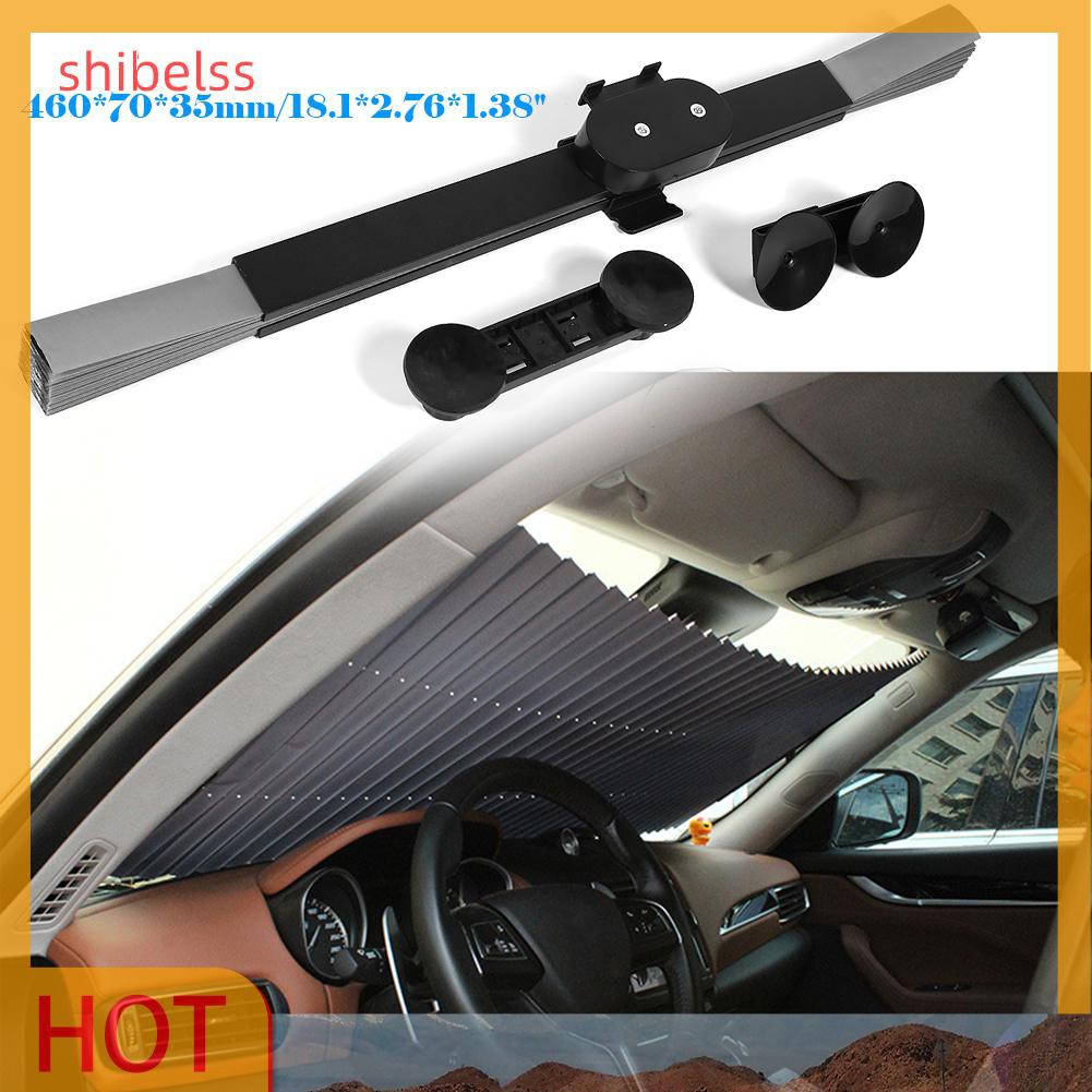 （ʚshibelss）Retractable Car Front Windshield Sunshade Foldable Sun Shade Visor 150x46cm