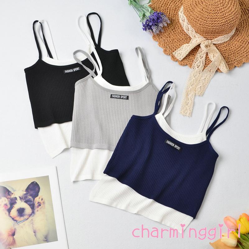 Áo Hai Dây Cổ Chữ U Giả Hai Mảnh Màu Sắc Thời Trang Mùa Hè Cho Nữ