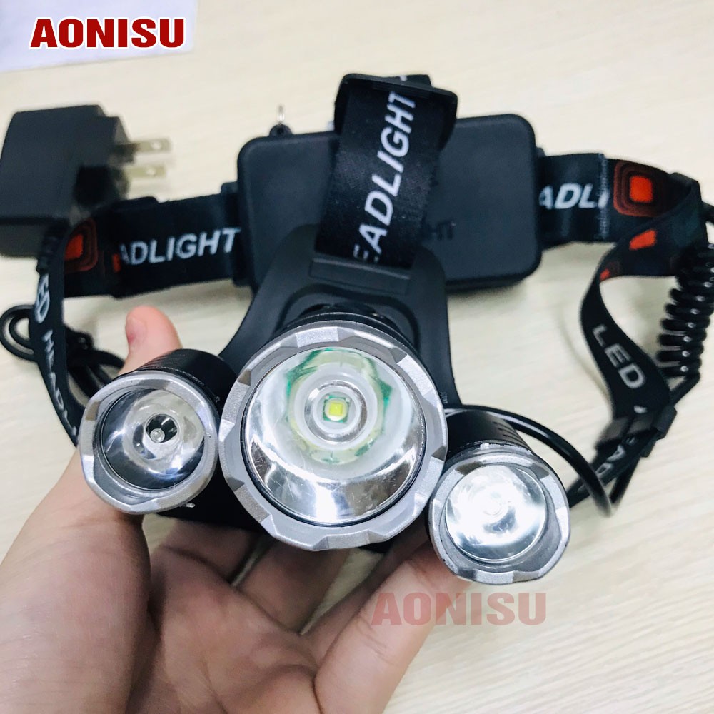 (Tặng 2V Pin) Đèn Pin Đội Đầu HIGH POWER HEADLAMP - 3 Bóng Đèn LED Cực Sáng, Chống Thấm Nước Tốt,  Hàng Loại Xịn AONISU