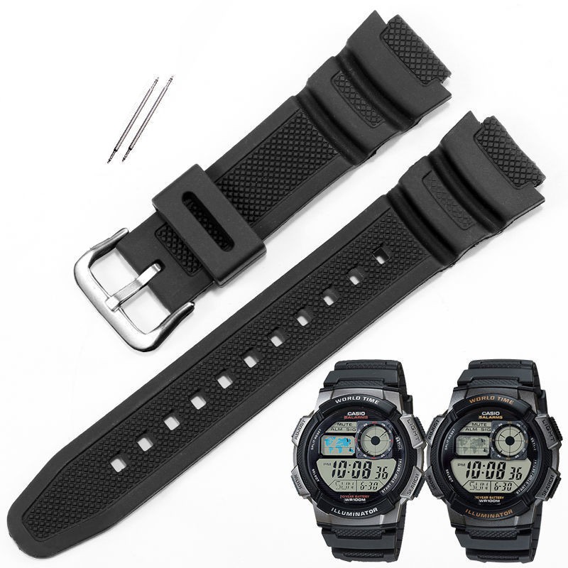 [HOT SALE] Dây đeo đồng hồ cao su khóa bạc cho Casio GSHOCK AE 1000 W-735H SGW300H AE1200 size 18mm