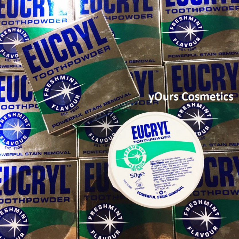 [Đại Lý Chính Thức] Bột Tẩy Trắng Răng Eucryl Tooth Powder Hương Bạc Hà 50gr - Bột Tẩy Trắng Răng Khủ Mùi Hôi Miệng H24