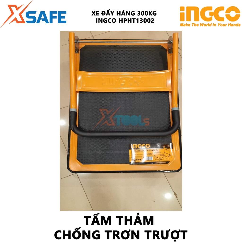 Xe đẩy hàng 4 bánh gấp gọn INGCO HPHT13002 Xe đẩy kéo hàng tay cầm thép có tấm lót mền, khả năng tải 300kg - [XSAFE]