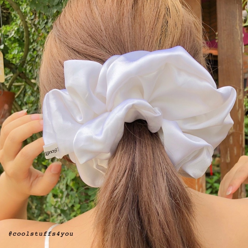Buộc Tóc Scrunchies Lụa Mềm Mịn Màu Trắng Bigsize Siêu To