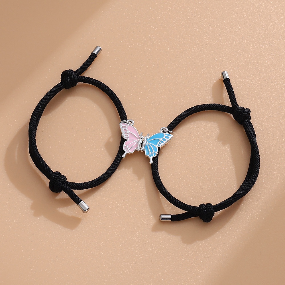 1 Cặp Vòng Tay Dây Thừng Mặt Hình Mặt Trời Và Bướm Có Thể Điều Chỉnh Thời Trang Cho Cặp Đôi