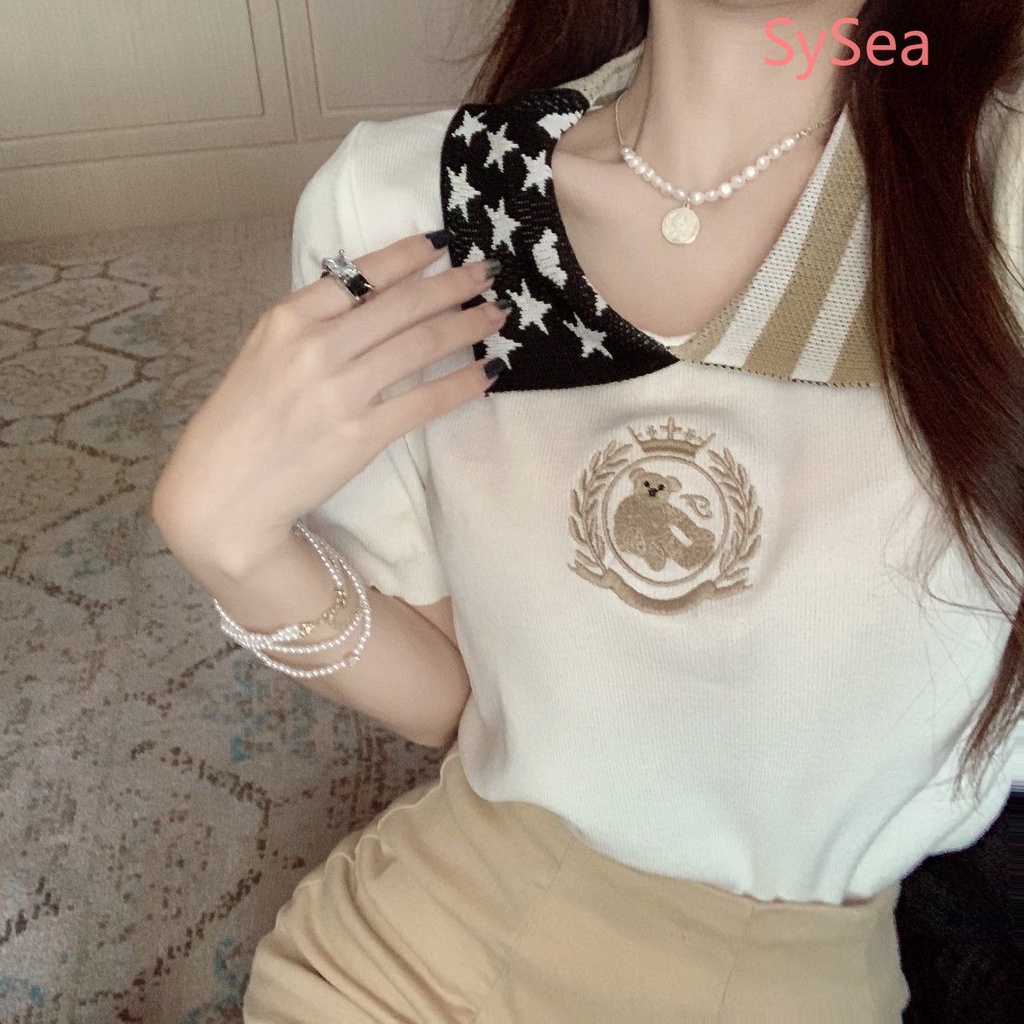 Áo Dệt Kim Thêu Hình Gấu Thời Trang Mùa Hè Cho Nữ