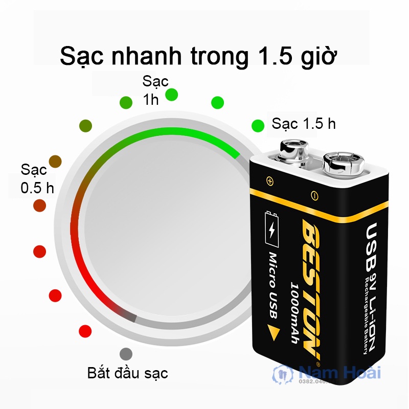 Pin sạc 9V Li-ion Beston sạc trực tiếp micro, type C  USB dùng cho micro không dây, đồng hồ đo điện, máy nghe nhạc
