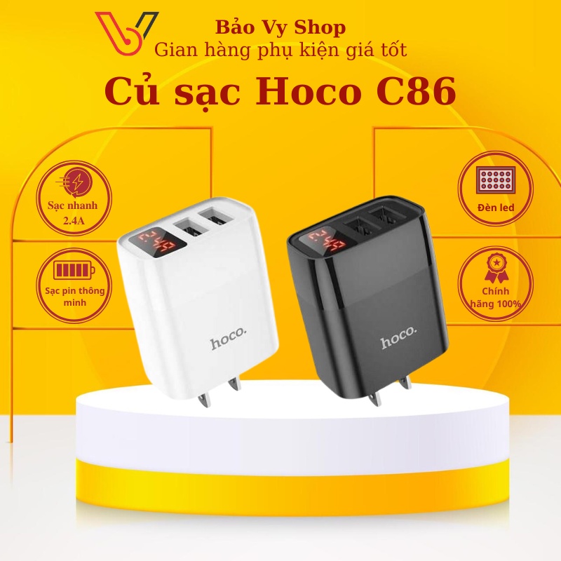 Củ sạc nhanh HOCO C86 Cốc sạc đa năng 2 cổng USB sạc nhanh 2.4A hỗ trợ sạc điện thoại máy tính bảng BAOVY