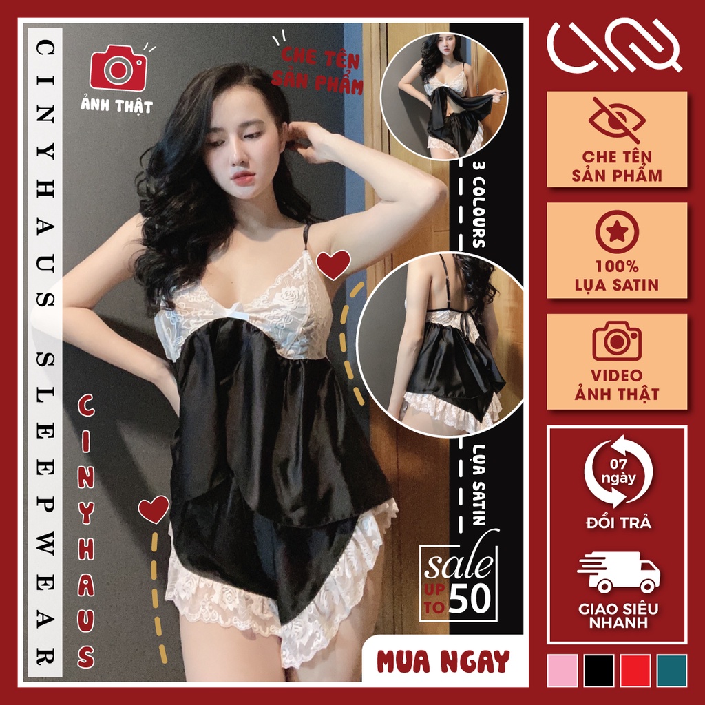 Đồ Ngủ Sexy 2 Dây Phối Ren Lai Quyến Rũ Lụa Satin Cao Cấp Mềm Mại Mặc Nhà Gợi Cảm Thoáng Mát Freesize - CN023 CINY | BigBuy360 - bigbuy360.vn