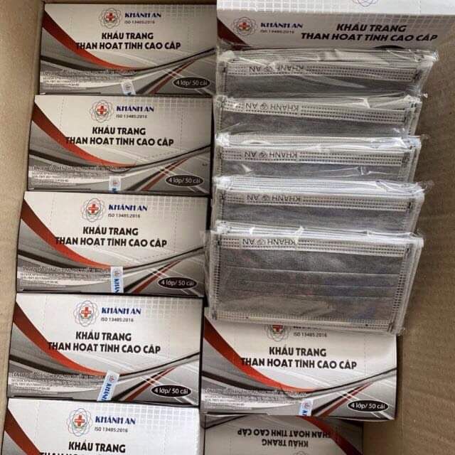 Khẩu trang xám Khánh An 4 lớp hộp 50 cái | BigBuy360 - bigbuy360.vn