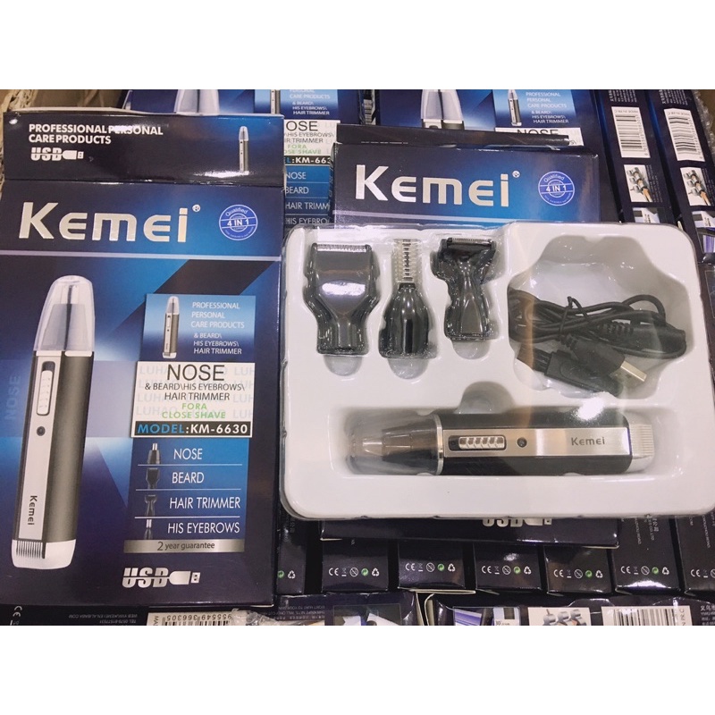 Máy Cạo Râu Tỉa Lông Mũi Cắt Tóc Kemei 6630 4 Trong 1 Sạc USB
