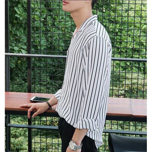 Áo sơ mi nam sọc đen trắng 💝 áo sơ mi tay dày HOT vải Thái bền đẹp chống xù