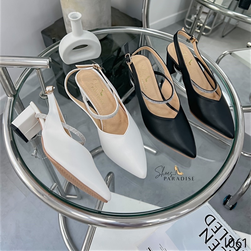 Giày cao gót 5p nữ đế vuông mũi nhọn bít mũi 5 phân shoes paradise L061
