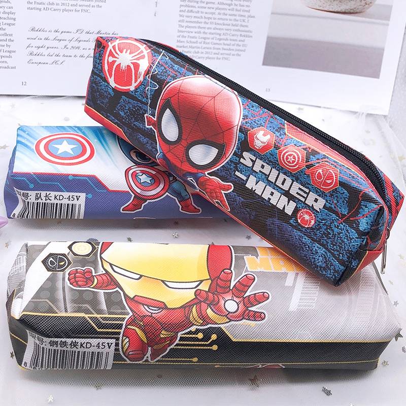 Hộp bút vải Pison hình siêu anh hùng  Creative Superhero Spiderman Captain America iron Man Cute Pencil Case Office School Kawaii Pen cases Gifts for Kids Stationery Bag Cartoon Animal Pen Storage Bag