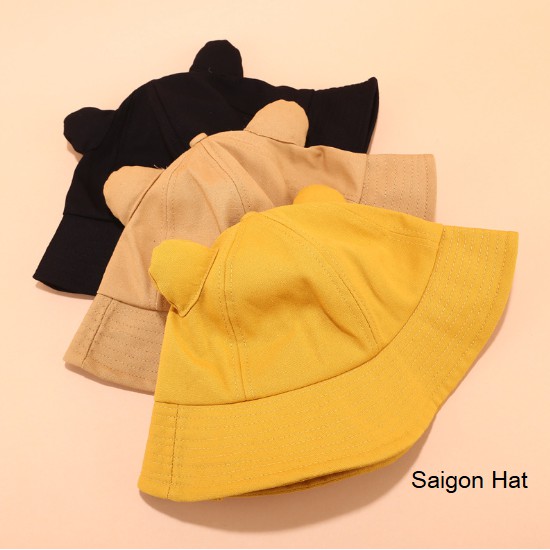 Nón bucket nữ dễ thương mũ bucket tai gấu có dây điều chỉnh theo size đầu