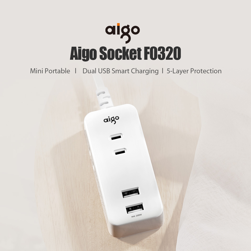 Thiết bị sạc USB nhanh 2 cổng 3AC Xiaomi Aigo từ Youpin F0320 2500W 110-240V