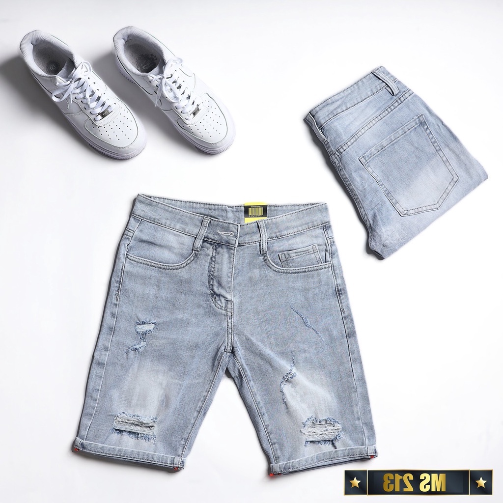 Quần Short Jean Nam Màu Xanh Đẹp Chất Bò Co Giãn Cao Cấp, Quần Ngố rách Mẫu Mới Phong Cách Hàn Quốc beautifulgilr w213