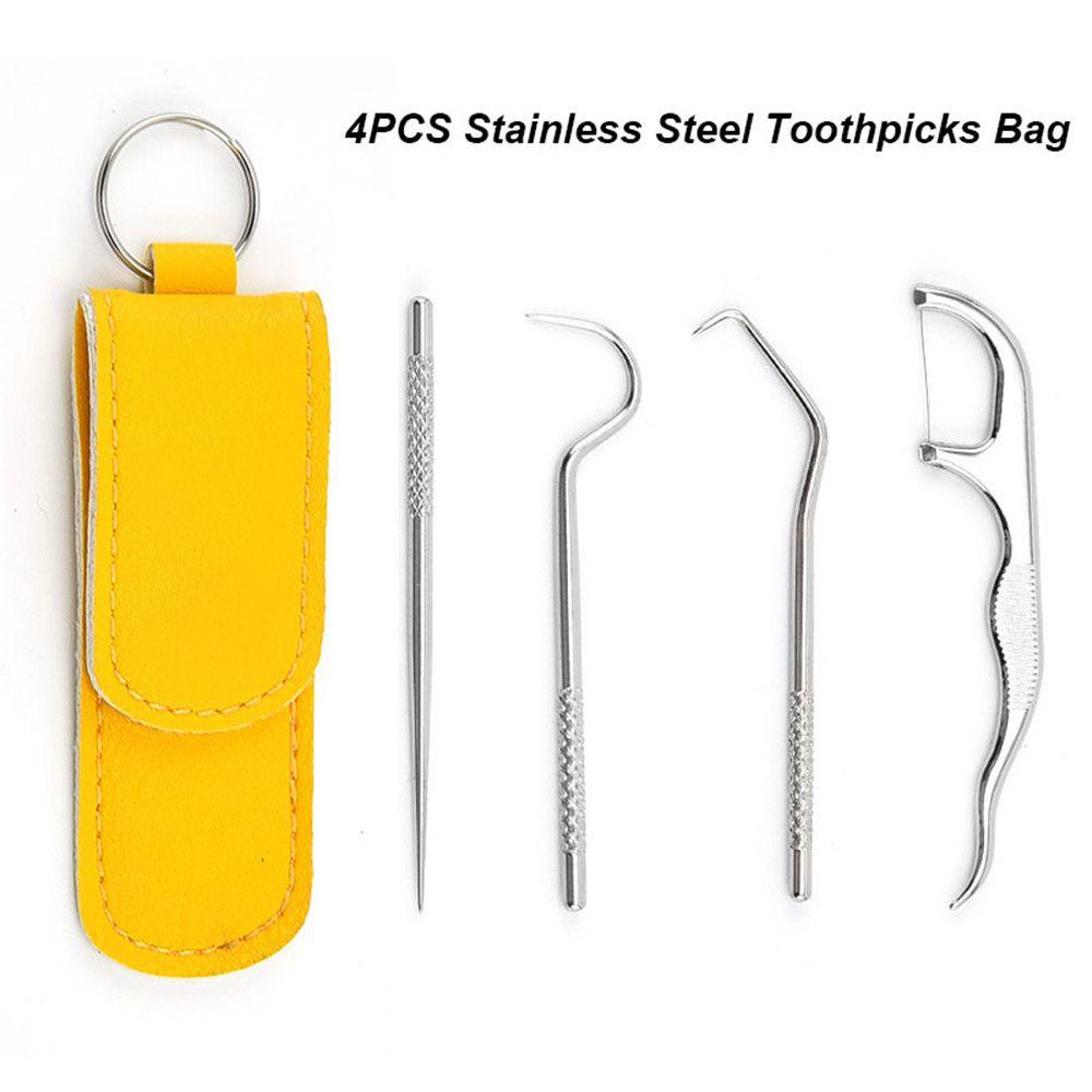 Set 4 Tăm Xỉa Răng Bằng Thép Không Gỉ Có Thể Tái Sử Dụng