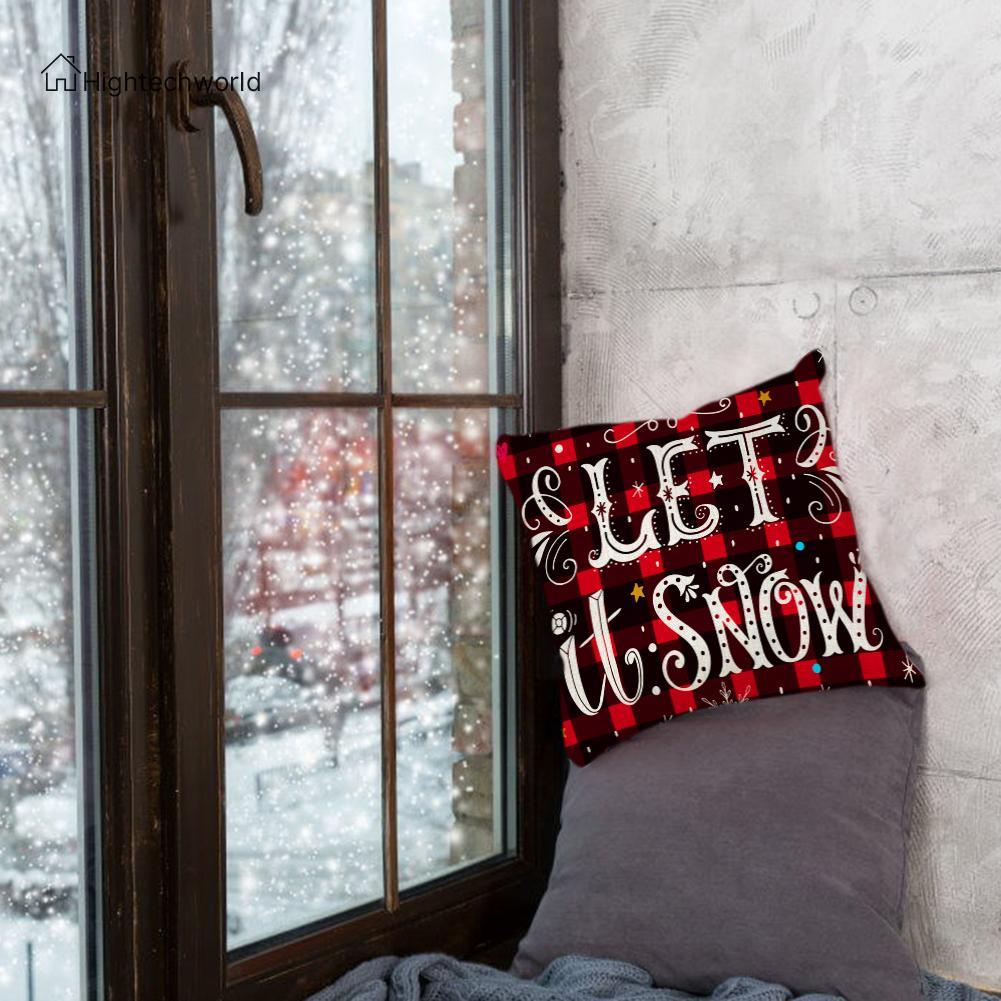 Hightechworld Christmas Pattern Linen Pillowcase Soft Throw Pillow Case Sofa Car Cushion