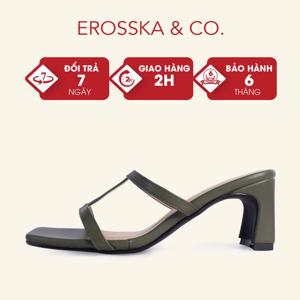 Dép cao gót Erosska mũi vuông phối dây quai mảnh cao 7cm màu xanh _ EM077