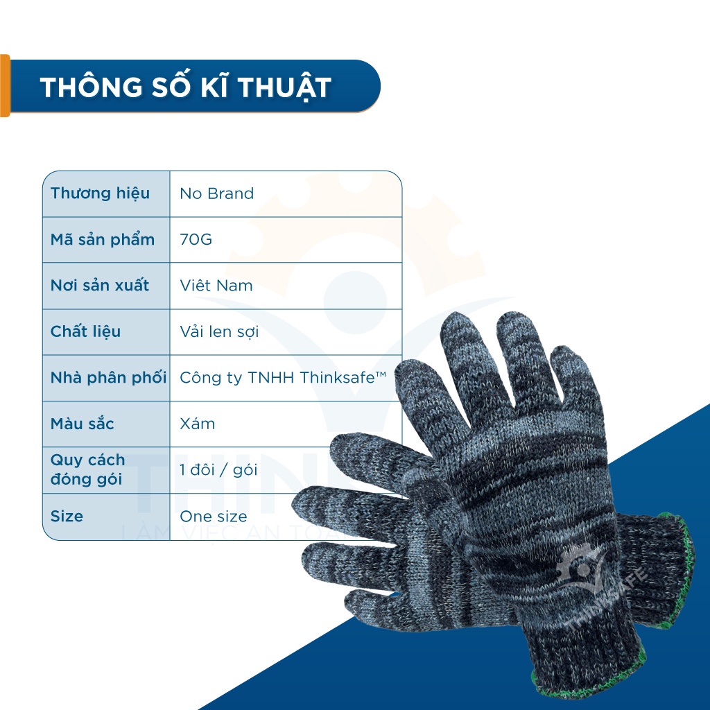 Găng tay bảo hộ lao động sợi len ôm sát, chống trượt, thao tác linh hoạt, găng tay len trắng muối tiêu dày - THINKSAFE