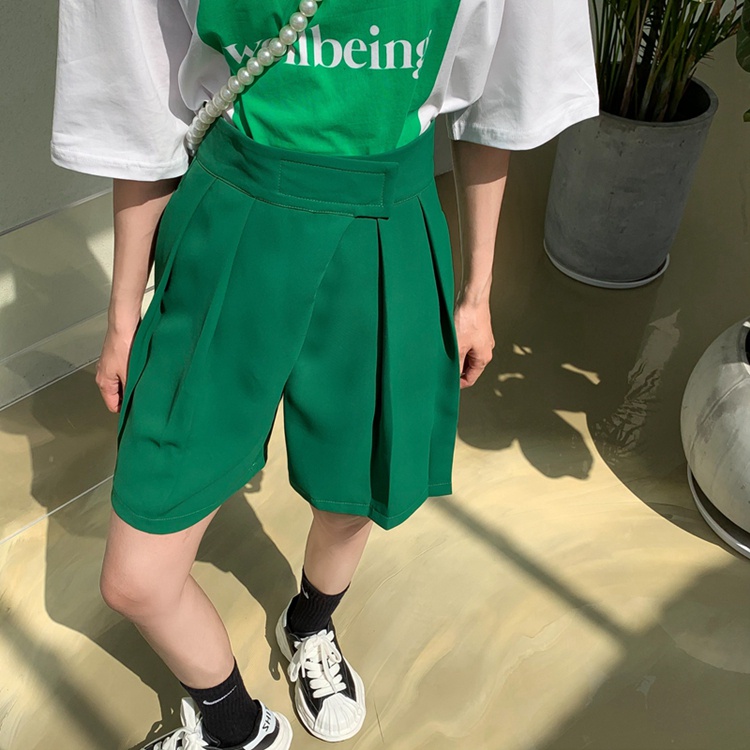 QKOOLE  Quần ngắn ống rộng Lưng Cao Phong Cách Hàn Quốc Cho Nữ