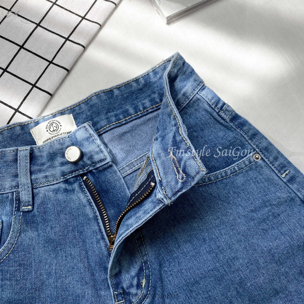 Quần ngố jean nữ trơn (không co giãn), quần bò ngố ống rộng lưng cao lai thường 681 nữ ulzzang VM STYLE 22SJU03JV2901