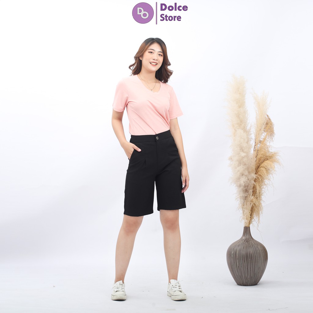 Quần short đũi cạp chun giả cúc Dolce
