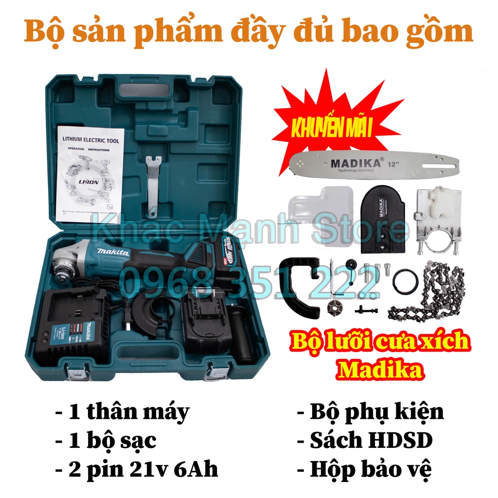 Máy Mài Pin MAKITA Động Cơ Không Chổi Than, Tặng Kèm Bộ Lam Xích