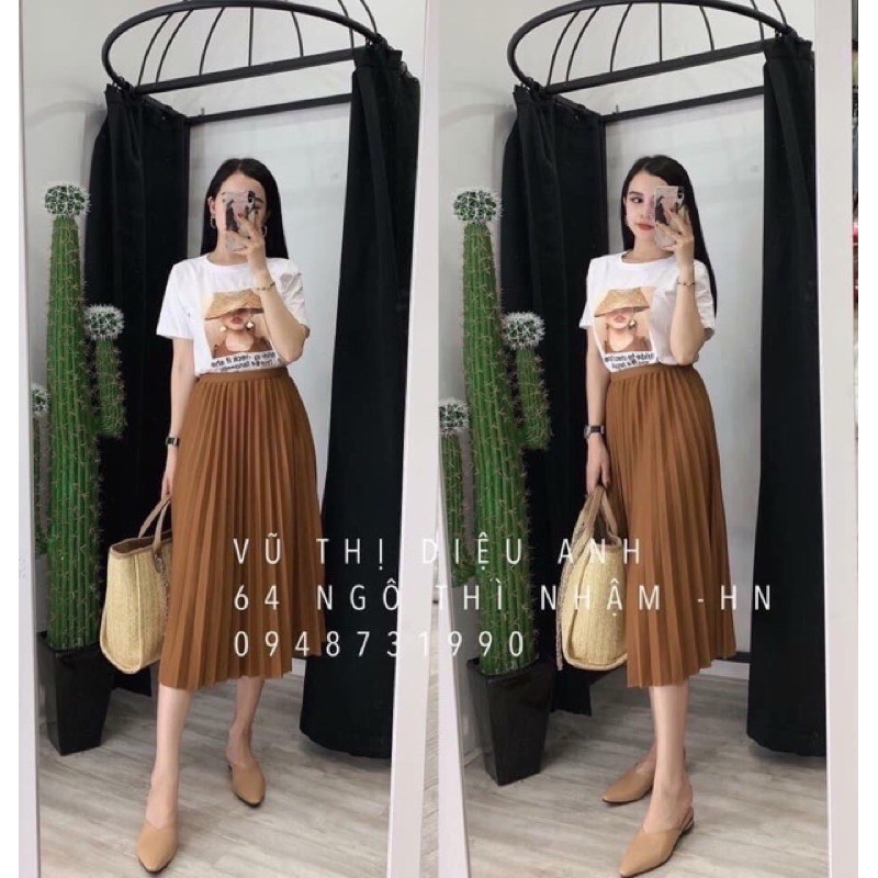 Chân Váy Xếp Ly Dáng Dài Ánh Nhũ Hàng Quảng Châu
