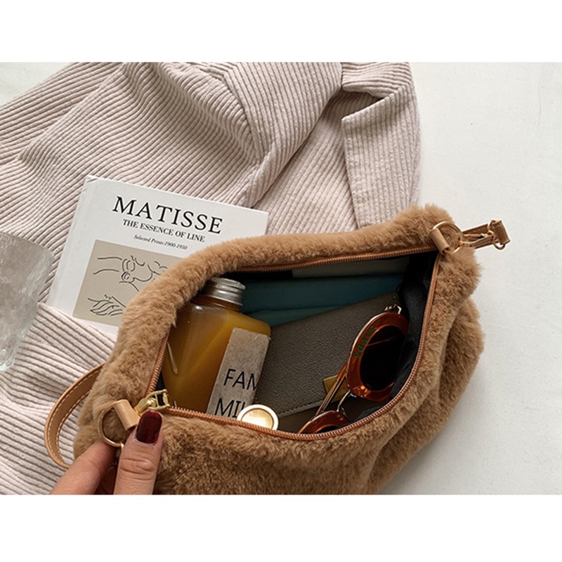 Túi đeo vai IELGY bằng nhung lông mềm mại có khóa kéo thời trang tùy chọn màu sắc cho nữ