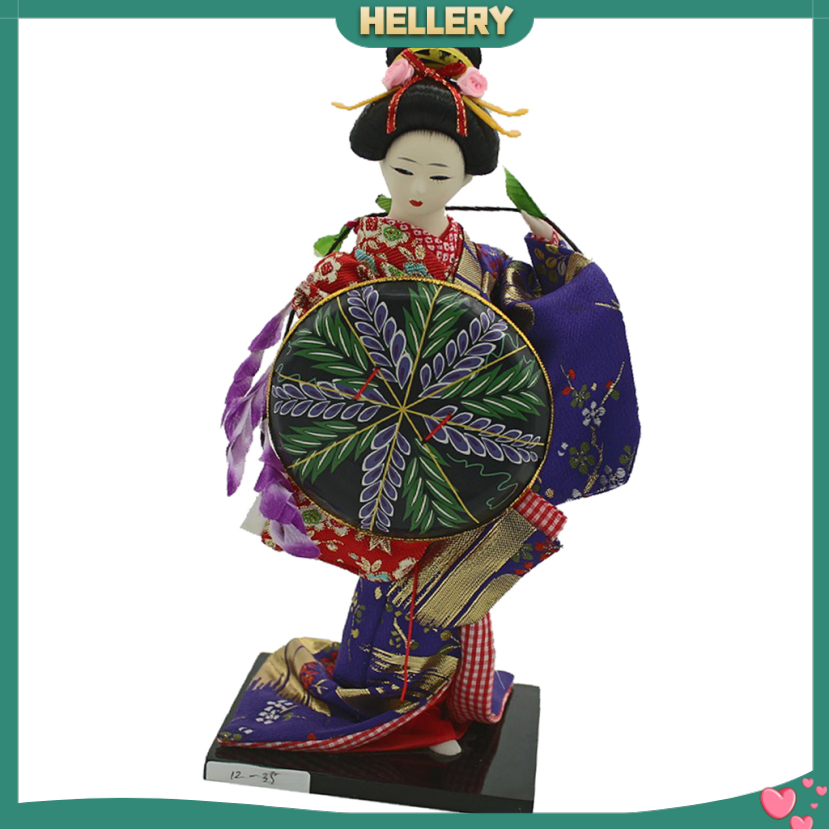 Búp Bê Geisha Mặc Kimono Màu Tím Kích Thước 12inch Kèm Áo Choàng Màu Sắc Dùng Trang Trí Nhà Cửa