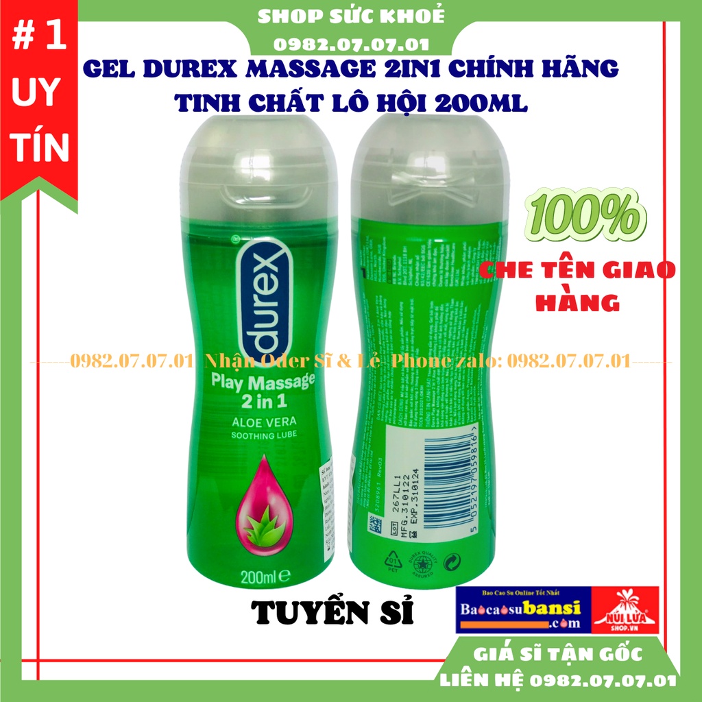 Gel bôi trơn Durex Play Massage 2 in 1,Tinh chất lô hội cao cấp nhập khẩu Thái Lan, Shop sức khỏe phân phối sỉ Toàn Quốc