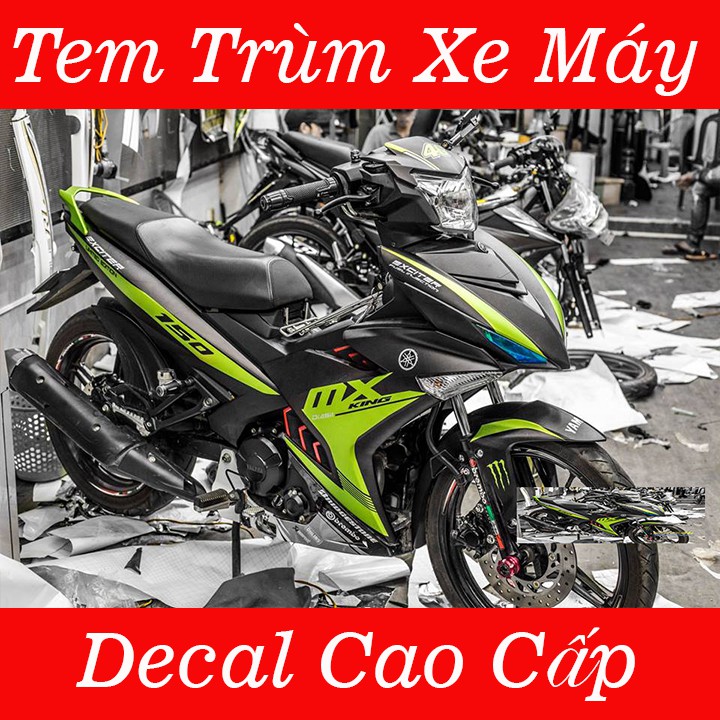 Tem Trùm Xe Exciter 150 MX King Đen Nhám Xanh