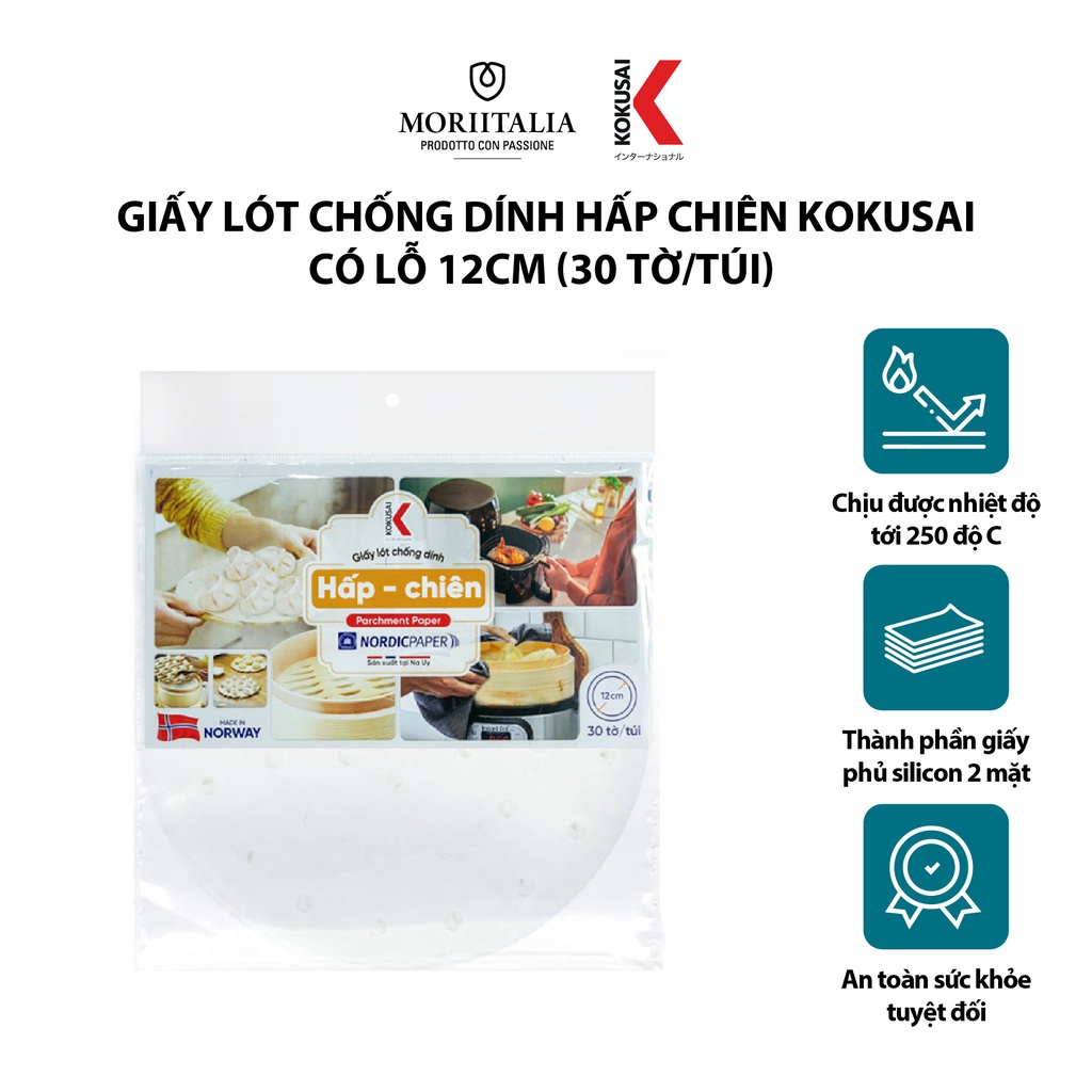 Giấy lót chống dính hấp chiên Kokusai có lỗ 12cm (30 tờ/túi) Moriitalia GCDD00002288