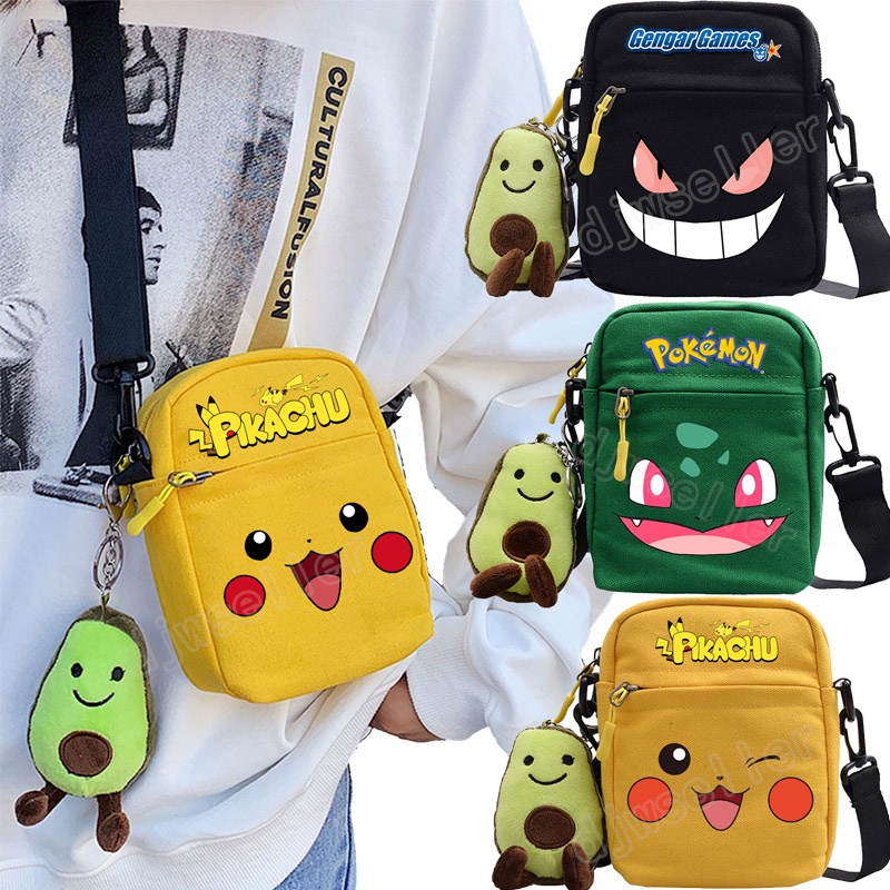 Túi Đeo Chéo Canvas In Hình Pikachu Dễ Thương Cho Nữ