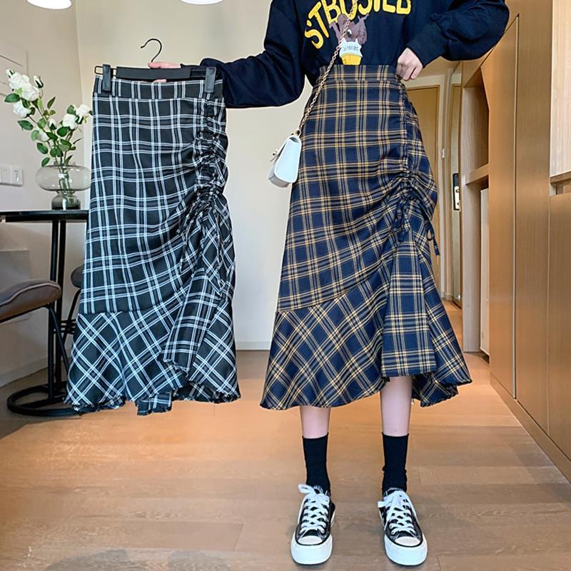 IELGY Chân Váy Chữ A Lưng Cao Họa Tiết Kẻ Sọc Thời Trang Cho Nữ