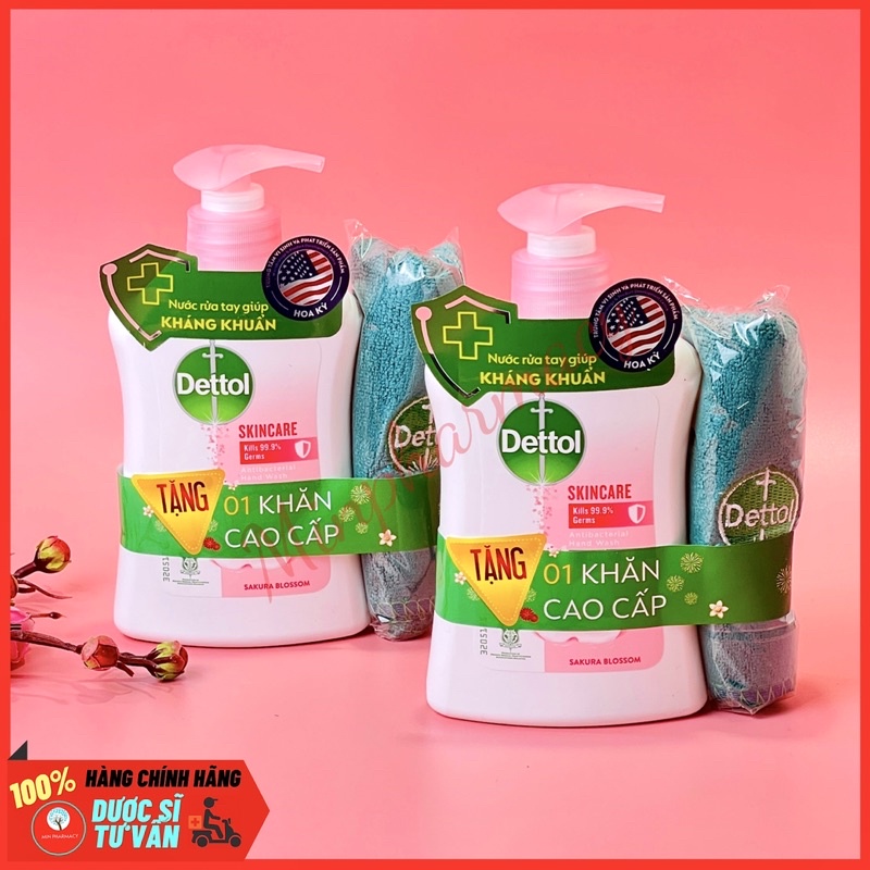 Nước rửa tay Diệt Khuẩn DETTOL dưỡng da Hương hoa đào Sakura chai 250g DATE 08/2023- Minpharmacy