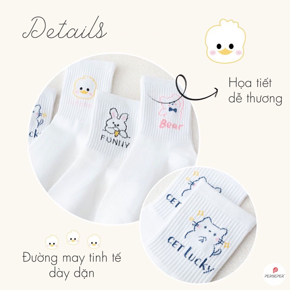 Tất cổ cao nữ họa tiết dễ thương, set tất vớ nữ chất liệu cotton chống hôi chân - Cherry Shop