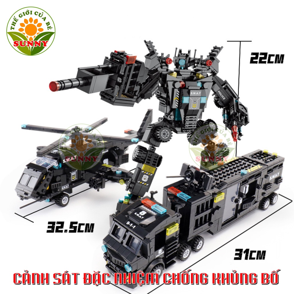 Đồ chơi lego cho bé trai hình xe cảnh sát - Bộ đồ chơi em bé thông minh - Sunny
