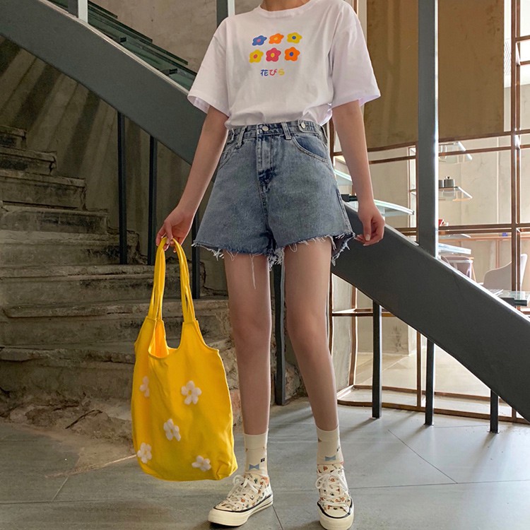 Quần Short Xiaozhainv Vải Denim Lưng Cao Ống Rộng Cho Nữ | BigBuy360 - bigbuy360.vn