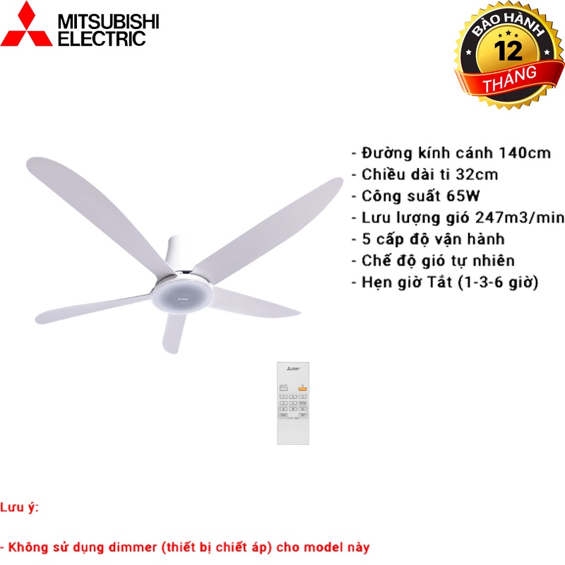 Quạt Trần 5 Cánh Mitsubishi C56-RA5, Bảo Hành 12 Tháng Tận Nhà, Bao Công Lắp Đặt